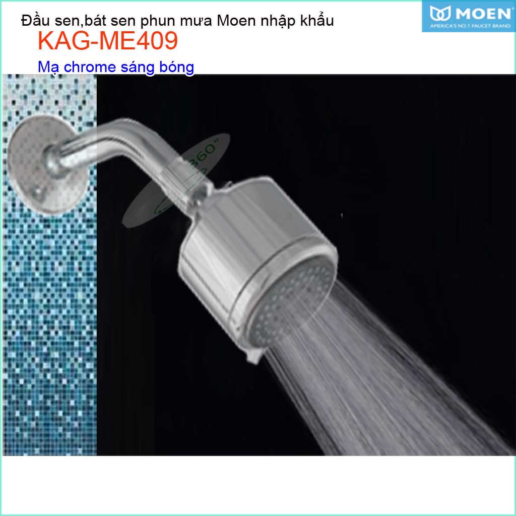 Đầu sen phun mưa Moen KAG-ME409, bộ đầu sen âm tường + cần inox tia nước mạnh thiết kế sang trọng thời trang tuyệt đẹp