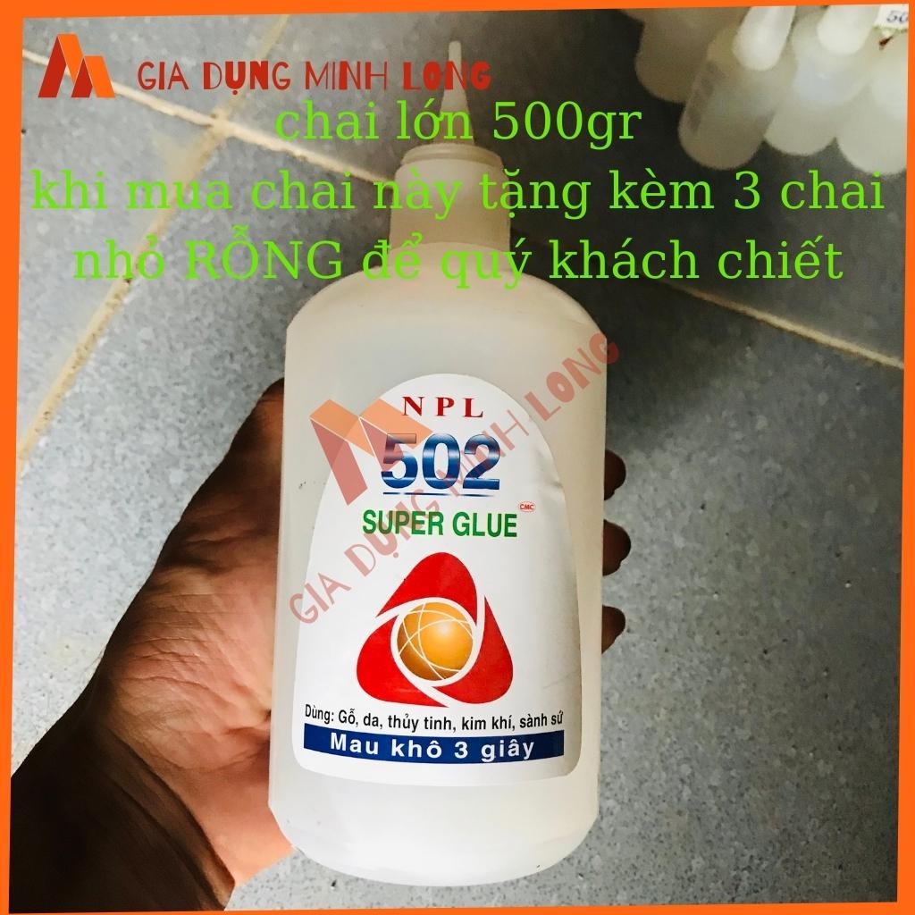 Keo 502 chai lớn 500gr tặng kèm 3 lọ để chiết, keo dán đa năng siêu dính con voi- dán sắt, dán gỗ, dán giày dép