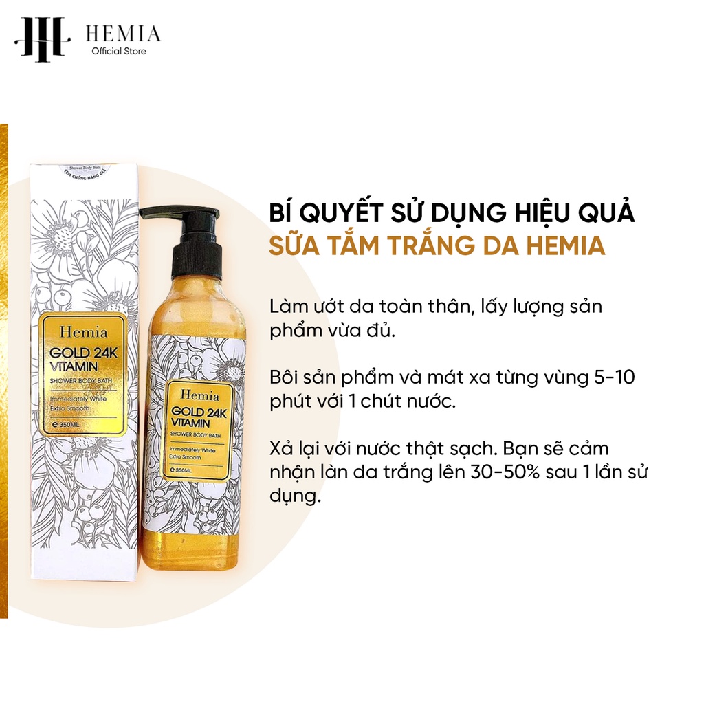 Sữa tắm vàng 24k Hemia trắng da toàn thân thơm lâu cao cấp sang trọng chống lão hoá hiệu quả chai 250ml