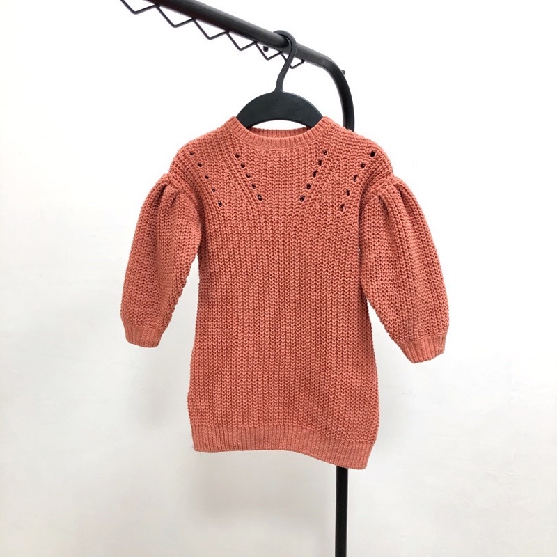 Áo len dài bé gái HM 1-14 tuổi  Quần áo trẻ em dệt kim cổ tròn xuất dư 0722