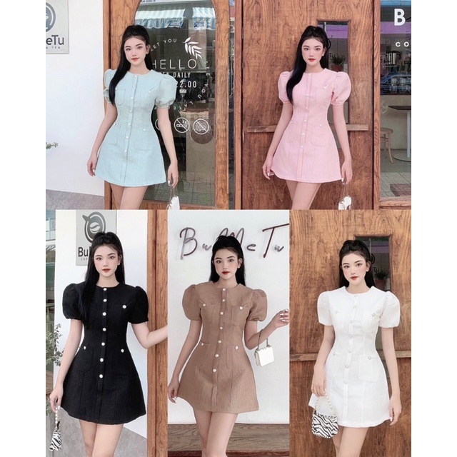 ĐẦM XỐP 4 TÚI PHỐI NÚT NGỌC