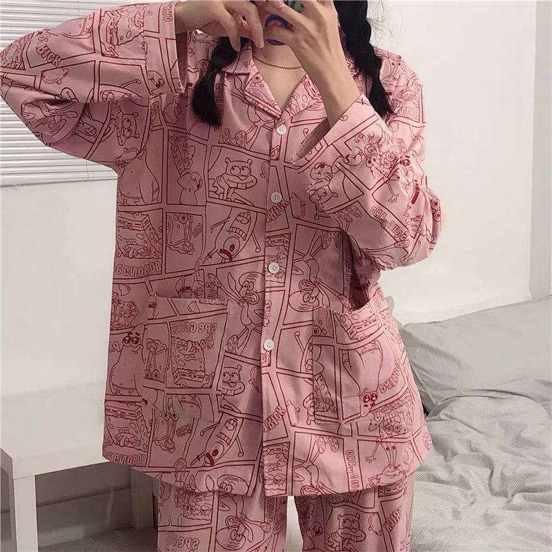 Bộ Đồ Ngủ Tay Dài In Hoạt Hình Spongebob Phong Cách Hàn Quốc Dễ Thương Cho Nữ | BigBuy360 - bigbuy360.vn