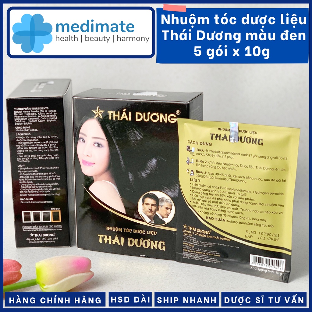 Nhuộm tóc dược liệu Thái Dương màu đen (5 gói 10g)