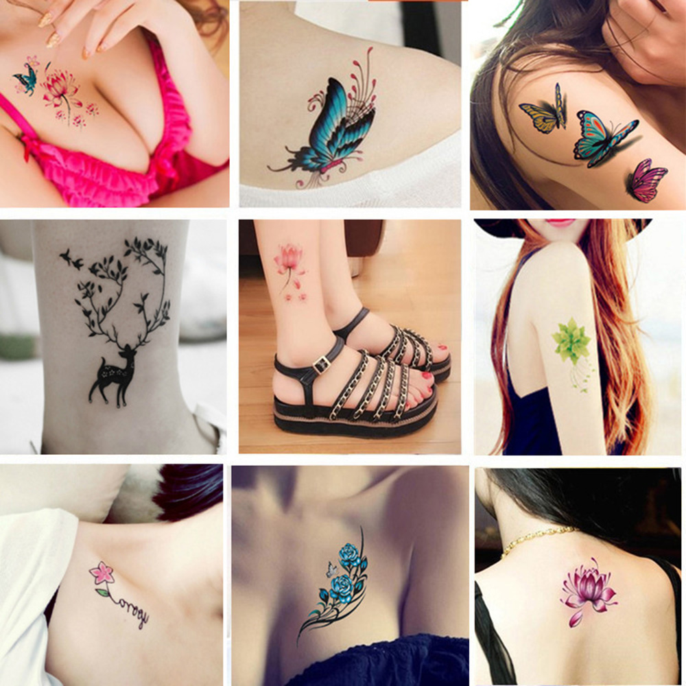 60 Hình xăm dán tạm thời họa tiết hoa và bướm nhiều màu chống thấm nước lâu trôi cho nam nữ