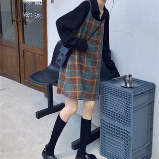 Set yếm váy kẻ caro vintage