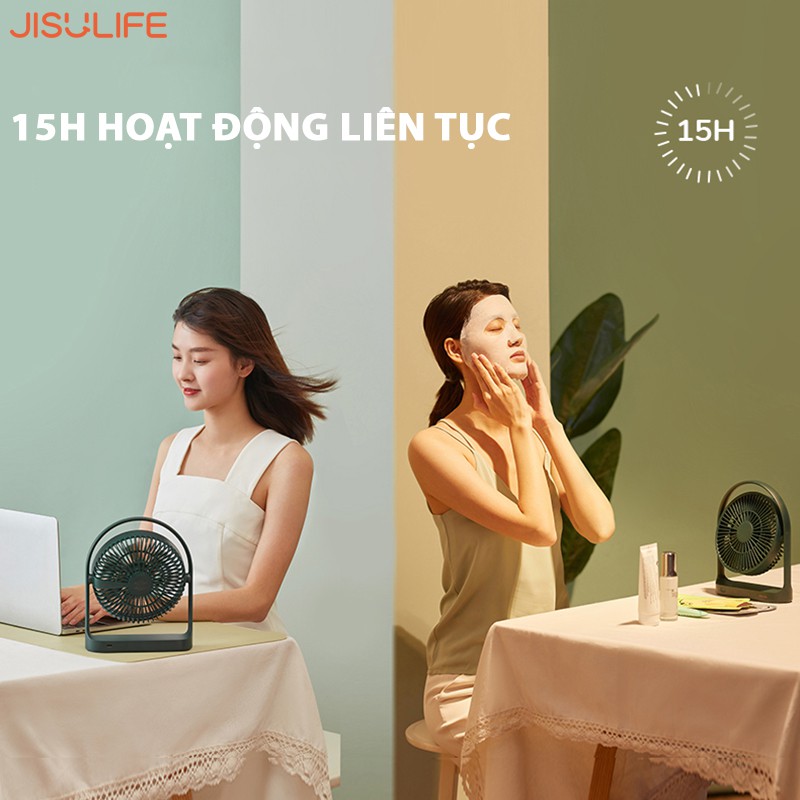 Quạt mini để bàn tích điện chính hãng Jisulife, pin 4000mAh, thiết kế sang trọng lịch sự, 270 độ xoay, bảo hành 12 tháng