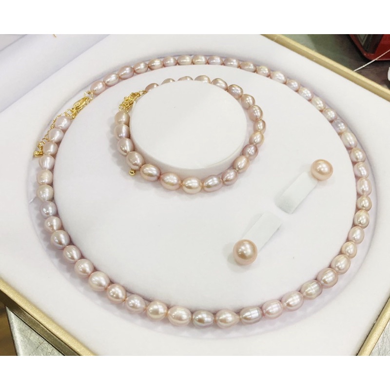 Bộ trang sức hạt 7-8ly màu hồng phấn