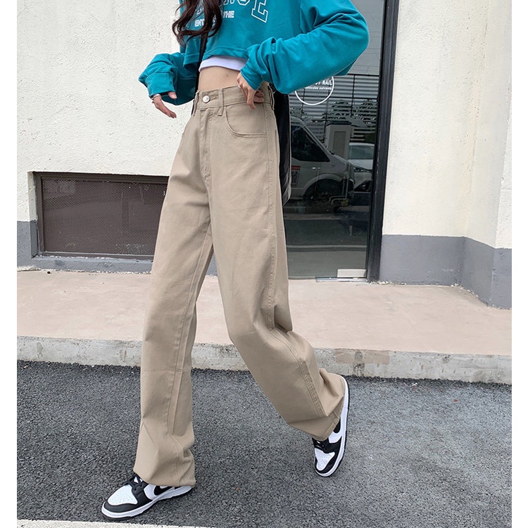 Quần jean cạp cao ống rộng phong cách Hàn Quốc cá tính cho nữ