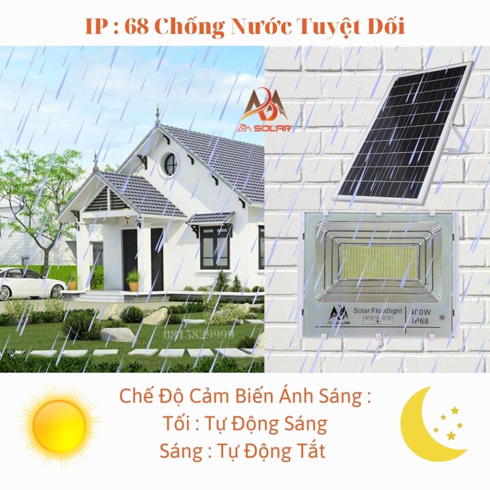Đèn Năng Lượng Mặt Trời Nhôm Đúc Nguyên Khối , Có Báo % Pin Công suất  200w 120w , ip 68 chống nước