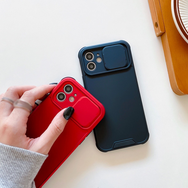 Ốp Điện Thoại Màu Trơn Có Nắp Trượt Bảo Vệ Camera Cho iPhone 14 13 12 11 Pro Max X XR XS 7 8 Plus + SE 2020
