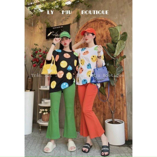 set áo thun form rộng in icon 3d quần dài kng