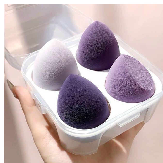 Set Hộp 4 Mút Tán Kem Nền Trang Điểm Khô Và Ướt Hình Quả Đào