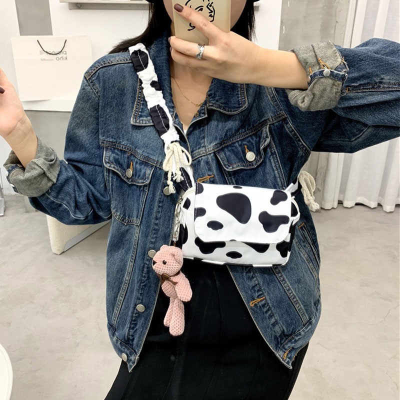 Túi vải canvas họa tiết bò sữa dây chun chất lừ hottrend