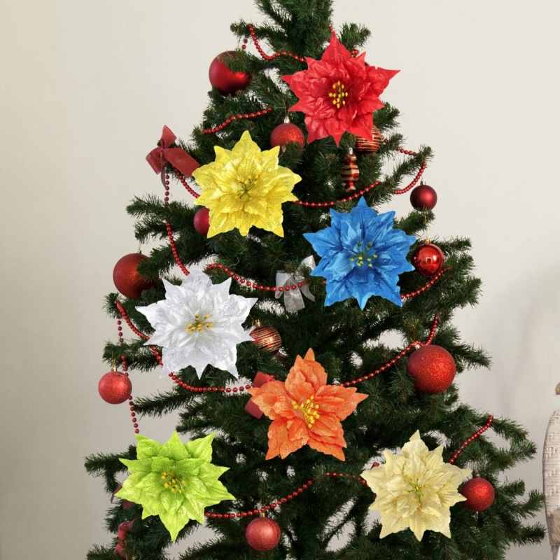Bộ 5 Bông Hoa Nhân Tạo 3 Lớp Dùng Trang Trí Cây Thông Giáng Sinh Năm Mới