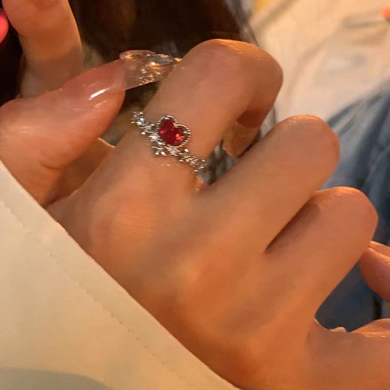 Bộ Nhẫn Hở Đính Đá Zircon Màu Đỏ Có Thể Điều Chỉnh Kích Thước