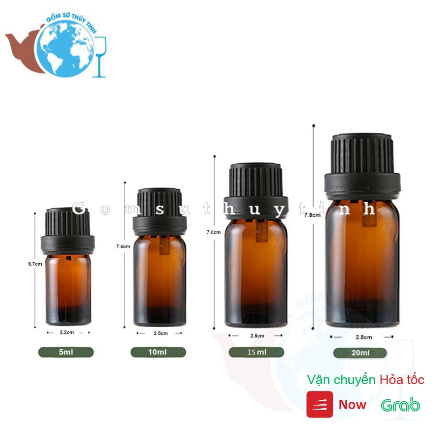 Bộ 10 Chai Thủy Tinh 20ml Đựng Tinh Dầu Nhỏ Giọt