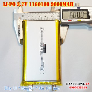 Pin Li-Po 3.7V 1160100 9000mAh (Li-Polyme) cho Loa Bluetooth, Pin Dự Phòng, Máy Tính, Camera, định vị GPS