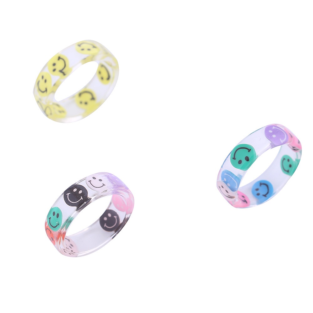 Nhẫn nhựa resin hình mặt cười màu sắc đơn giản phong cách Hàn Quốc 19233 cho bạn bè/cặp đôi
