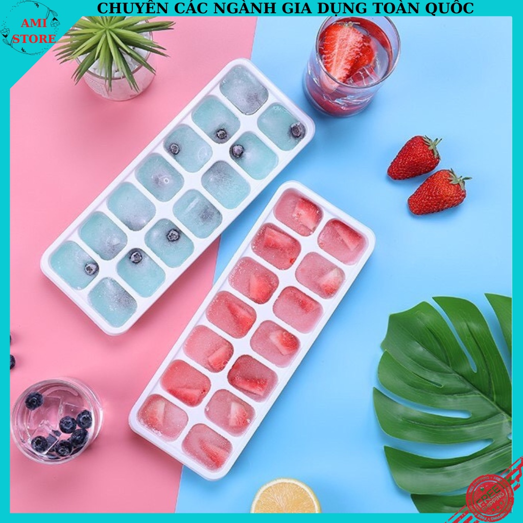 Khay đá/ khuôn làm thạch nhựa silicon có nắp đậy 14 viên cao cấp giá rẻ