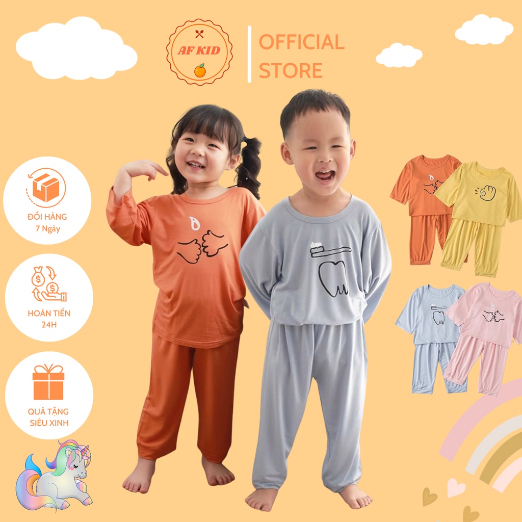 Bộ quần áo trẻ em dài tay AF KID Đánh Răng cao cấp cho bé chất thun lạnh mềm mịn thoáng mát size từ 6-20kg