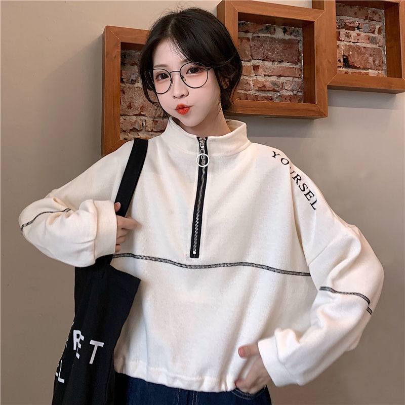Áo Sweater Mỏng Có Khóa Kéo In Họa Tiết Dễ Thương Thời Trang Mùa Thu Cho Nữ