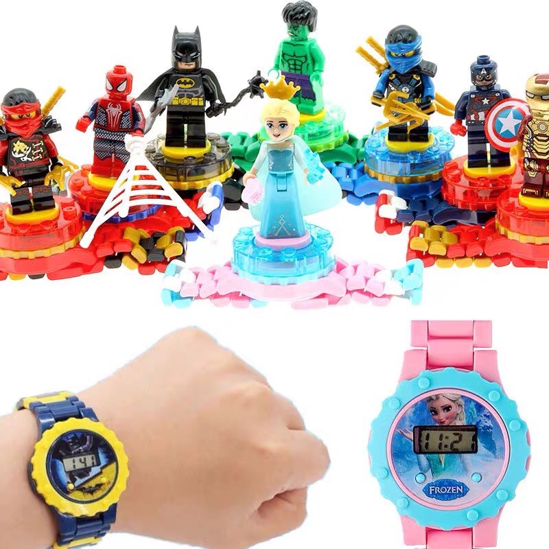 Đồ Chơi Đồng Hồ Điện Tử Dạng Lego Lắp ráp Minifigure  Pony Kitty Elsa Spiderman Ironman CaptainAmerica