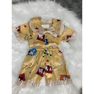 Bộ pijama lụa cộc tay cho bé gái