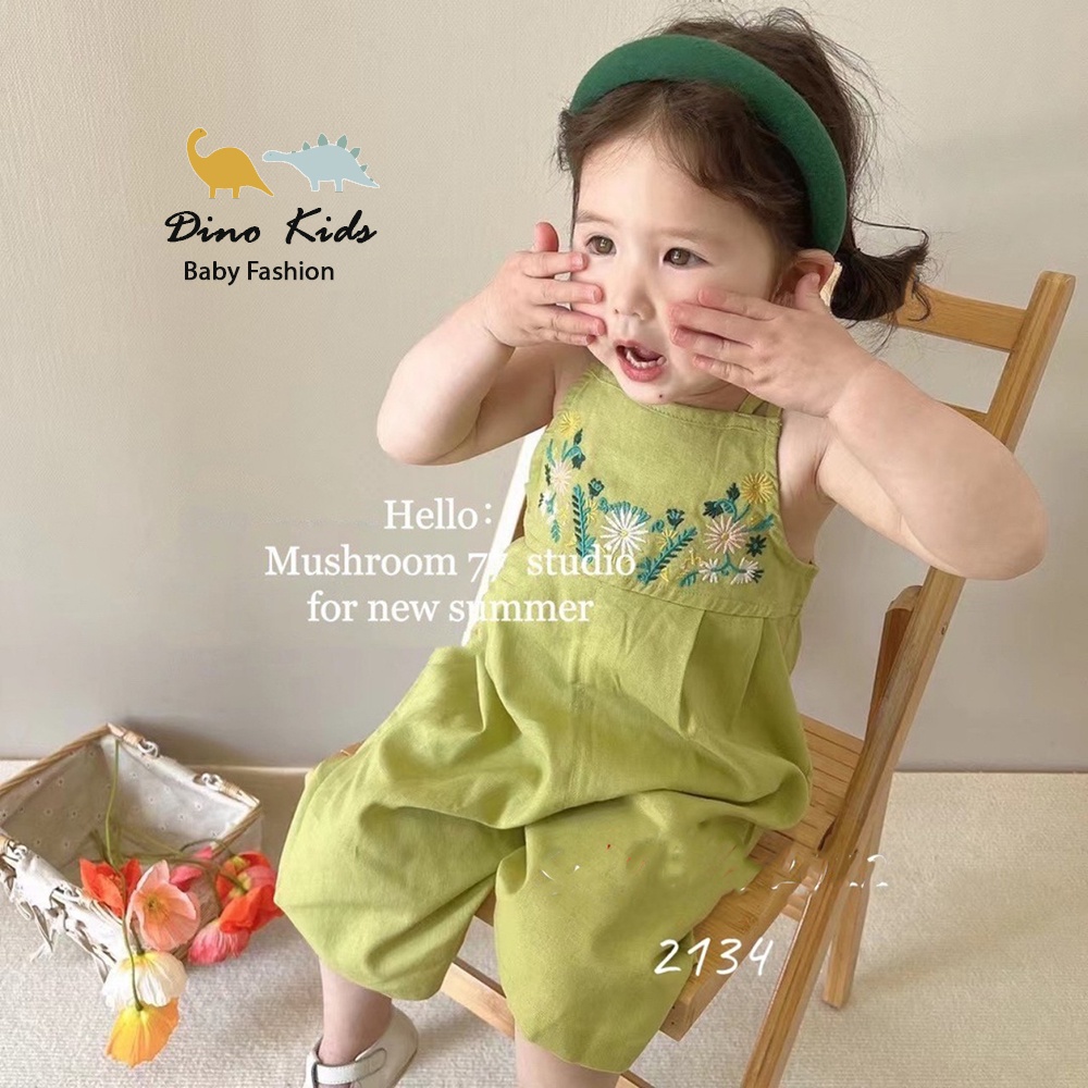 Yếm 2 dây bé gái chất đũi cara màu xanh cốm thêu hoa cho bé sz 12-25kg