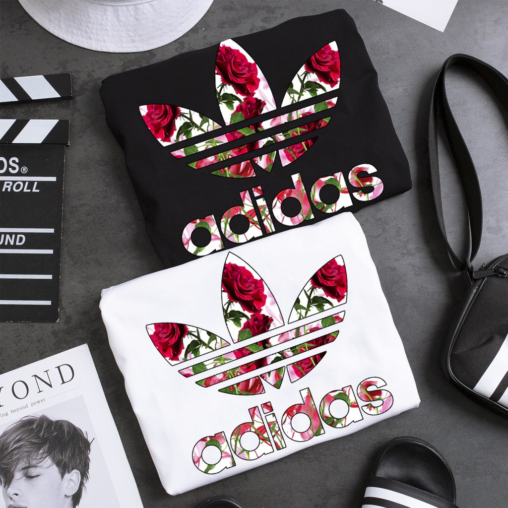 Áo phông ADIDAS Unisex | Áo phông Nam Nữ COTTON | In Họa Tiết Hoa Hồng