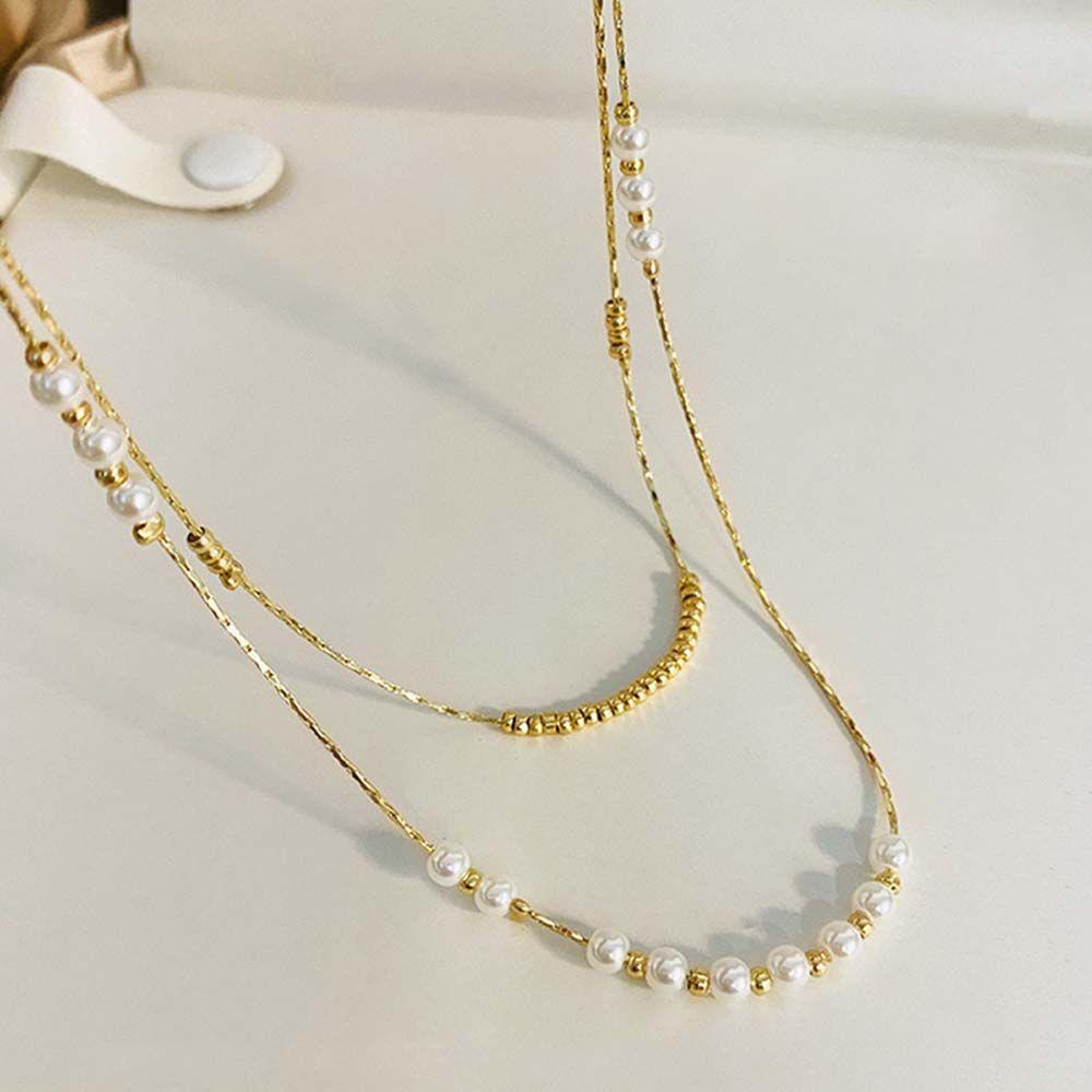 AROMA Vòng Cổ Choker Hai Lớp Đính Hạt Ngọt Ngào Thanh Lịch Phong Cách Hàn Quốc Cho Nữ