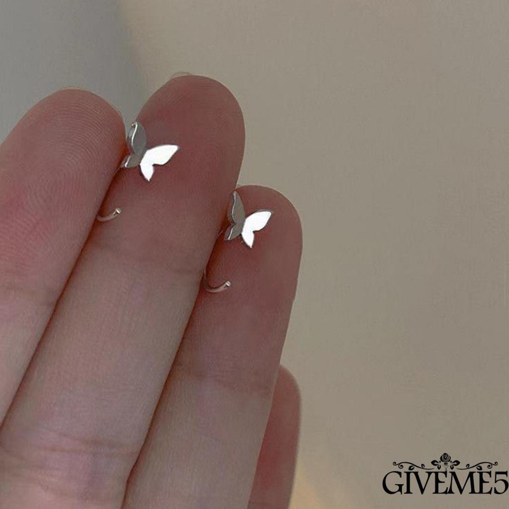 Khuyên tai mặt hình bươm bướm màu trơn bằng kim loại cho nữ