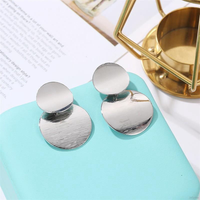 Women Ethnic Style Retro Metal Stereo Mirror Stud Earrings