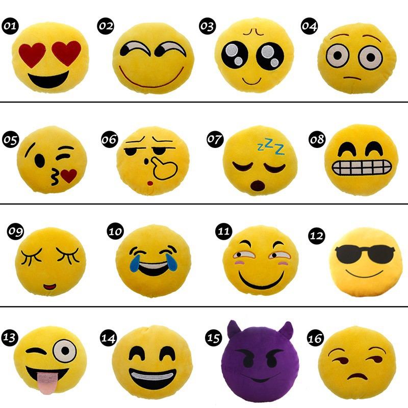 Gối nhồi bông kích thước 30cm màu vàng hình biểu tượng cảm xúc Emoji