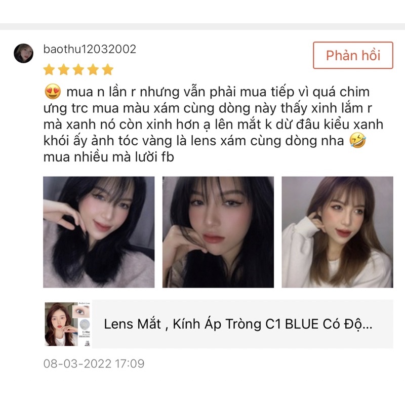 Lens ẢNH MẮT THẬT , Kính Áp Tròng C1 BLUE Có Độ Cận và Không Độ , DIA 14.0 XS , Dành Cho Mắt Nhạy Cảm Giá Sale