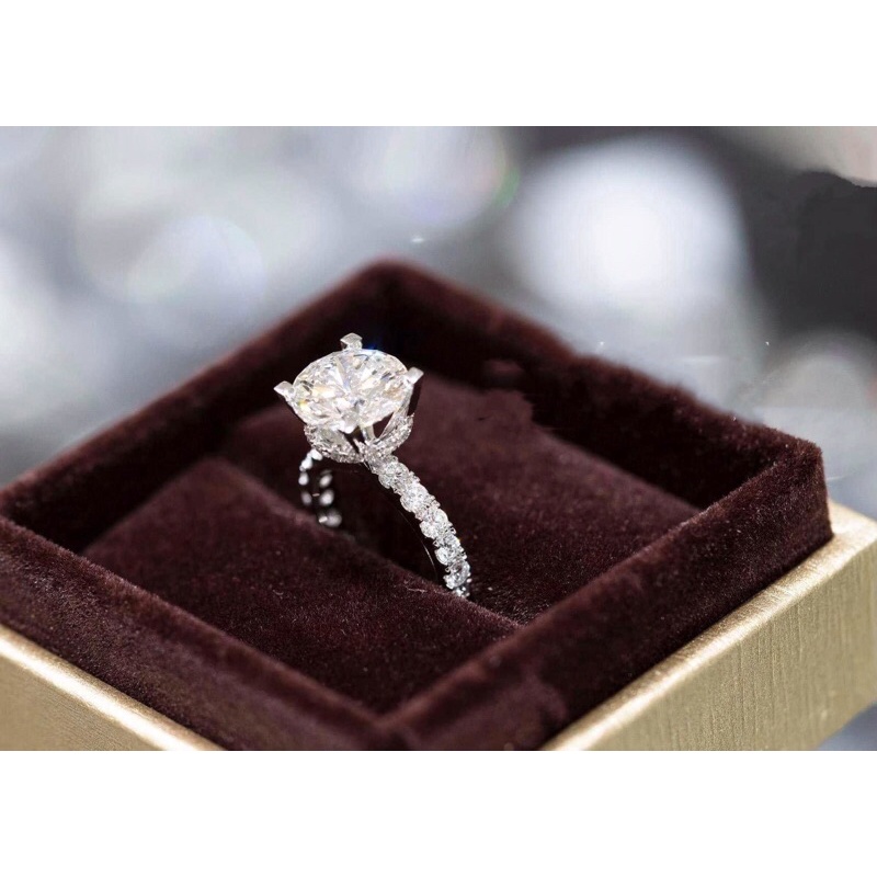 Nhẫn nữ xi bạch kim mạ vàng gắn đá viền xung quanh bền màu Kami