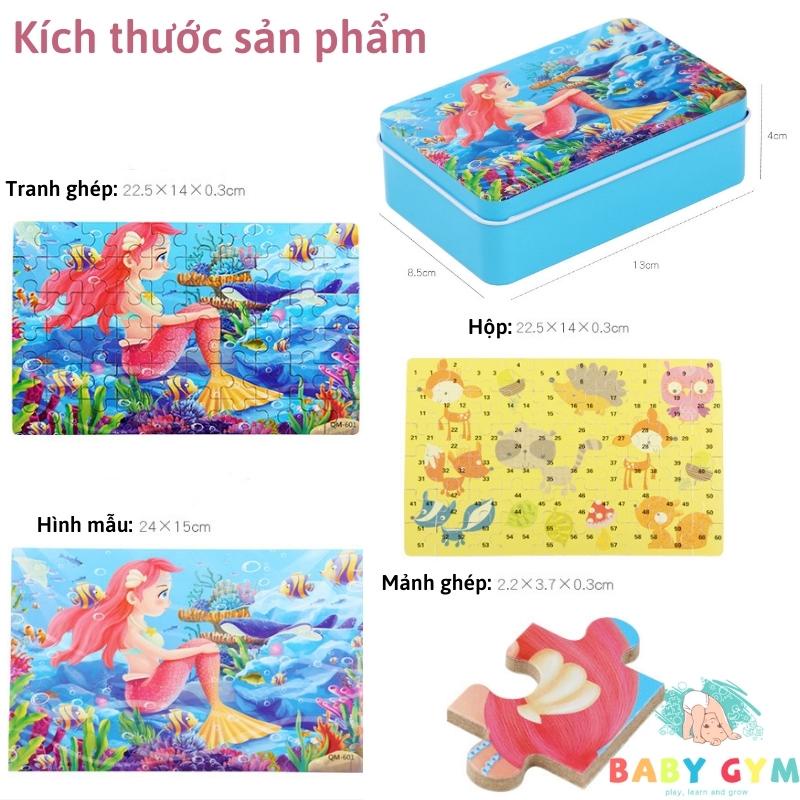 Đồ chơi xếp hình cho bé, Tranh ghép hình bằng gỗ 60 mảnh có tranh hướng dẫn và hộp đựng cao cấp BABYGYM