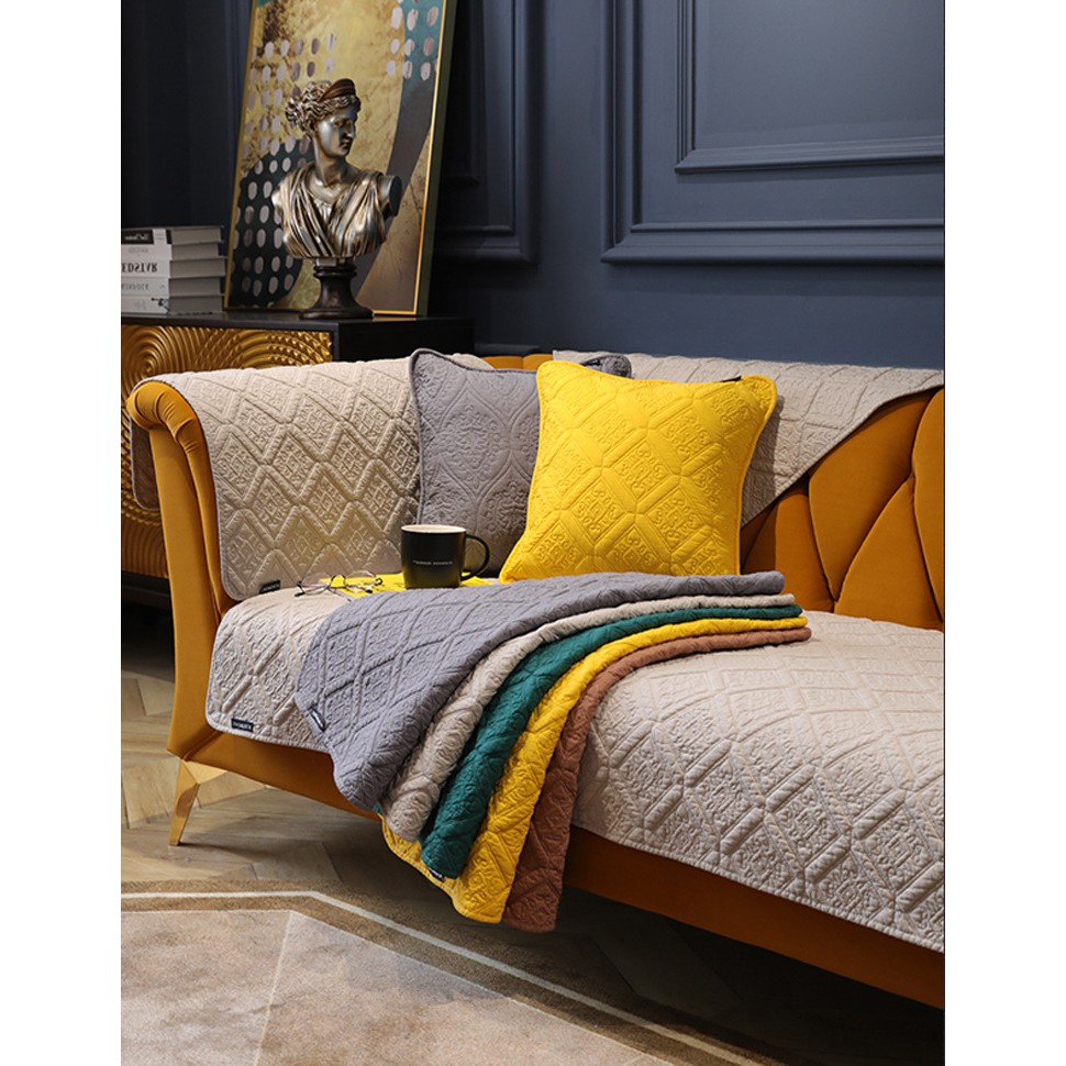 Thảm trải ghế sofa 2 mặt bằng vải chống trượt mềm mại dành cho 4 mùa phong cách Nordic