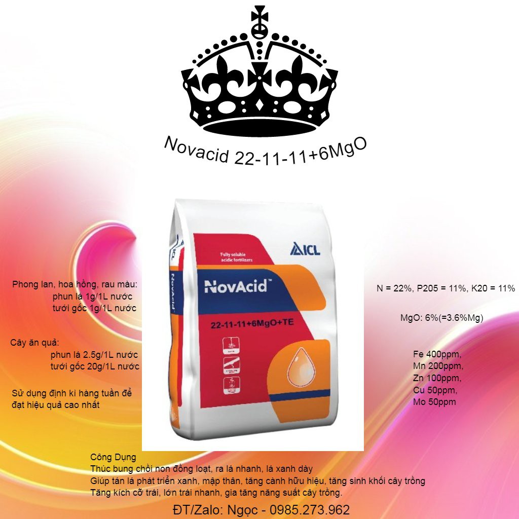 Phân bón Novacid 22-11-11 + 6MgO + TE ICL Israel túi zip 1kg