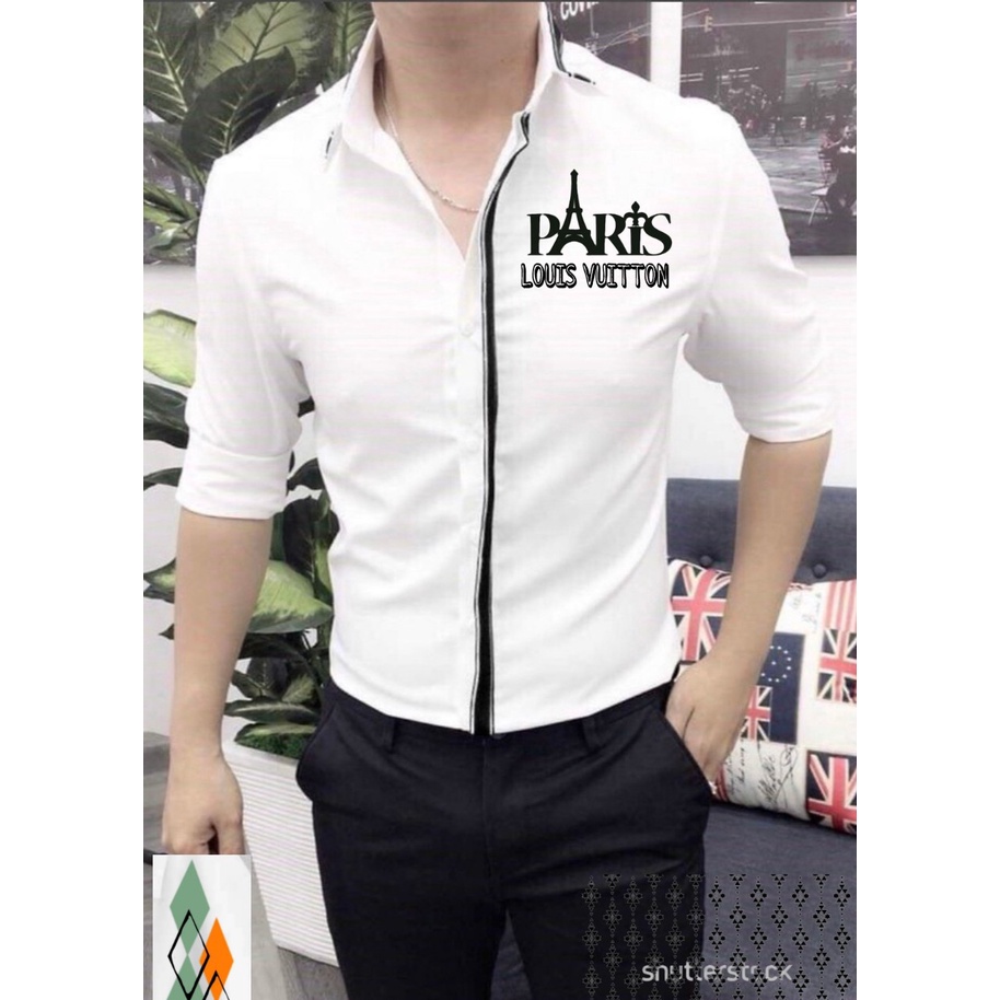 Áo sơ mi nam cao cấp áo sơ mi thêu logo màu trắng vải chất lượng mềm mịn hàng đẹp như hình