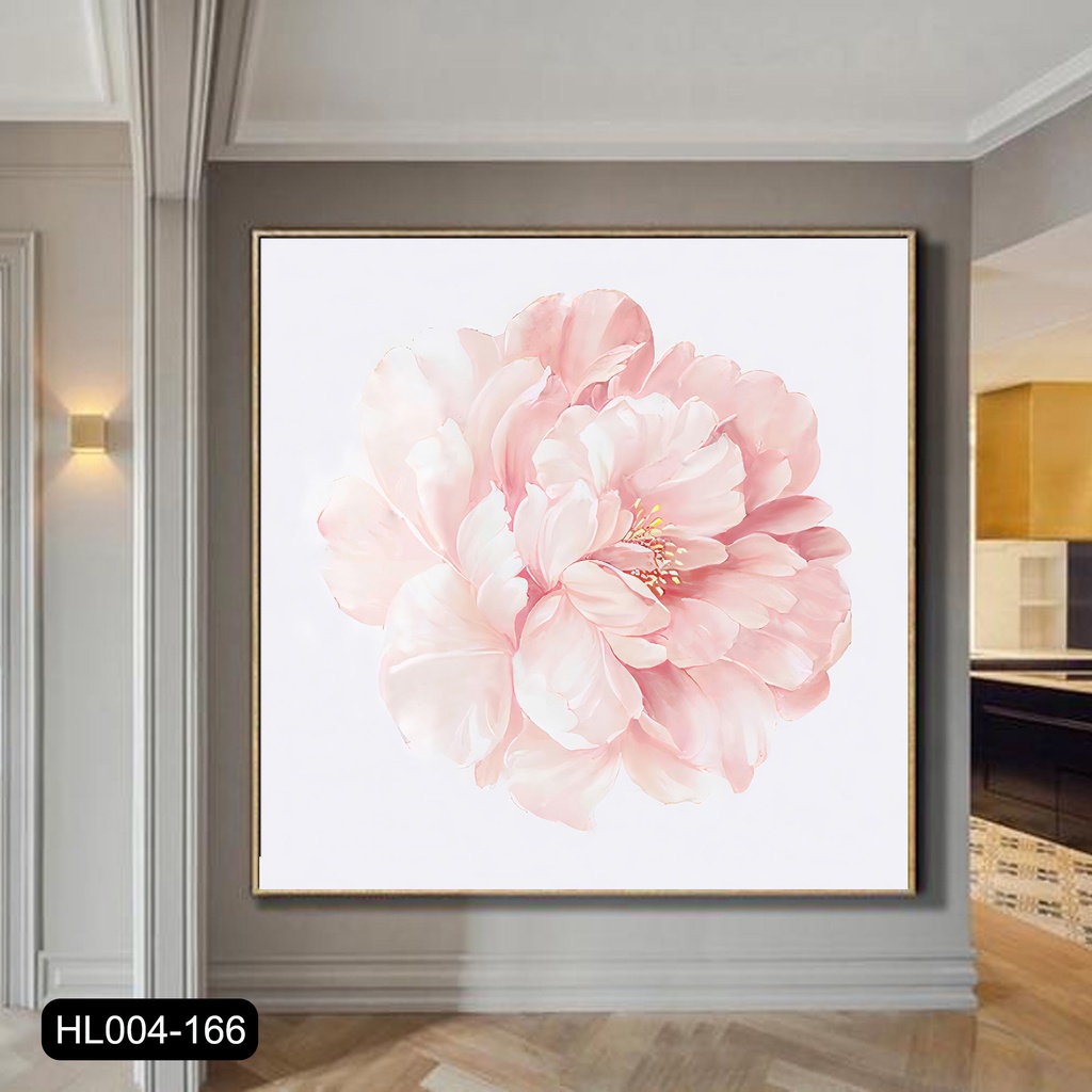 Tranh canvas treo tường hoa mẫu đơn Peony hồng khổ vuông HL166 - 60 x 60 cm