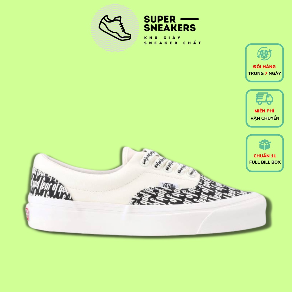 Giày thể thao nam nữ 𝗩𝗮𝗻𝘀 Fog trắng đen in chữ Fear Of God - đế màu kem hàng 11 Full Box