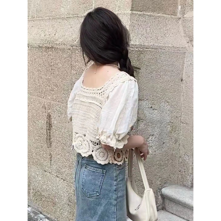 Áo Sơ Mi Ngắn Tay Cổ Vuông Thiết Kế Thời Trang Cho Nữ