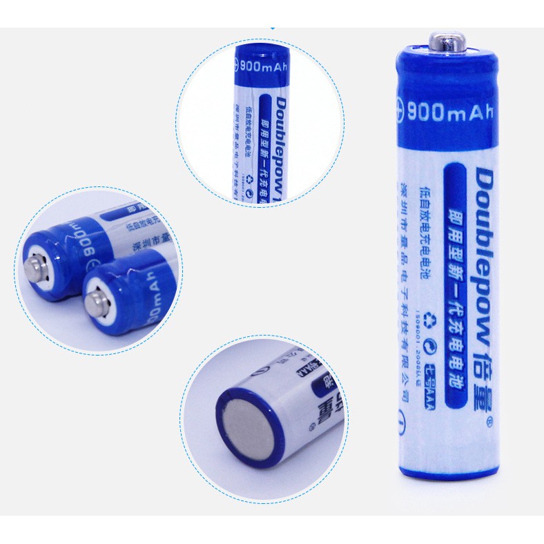 Combo 02 viên pin đũa sạc lại DoublePow AAA 900mAh