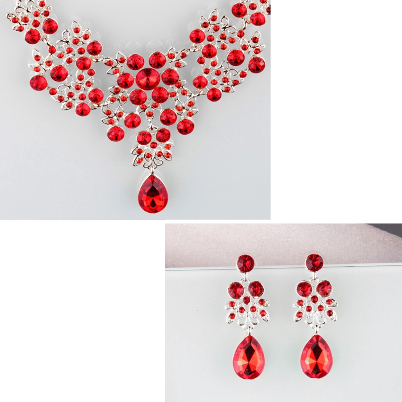 Set bông tai và dây chuyền cô dâu đính đá pha lê lấp lánh sang trọng
