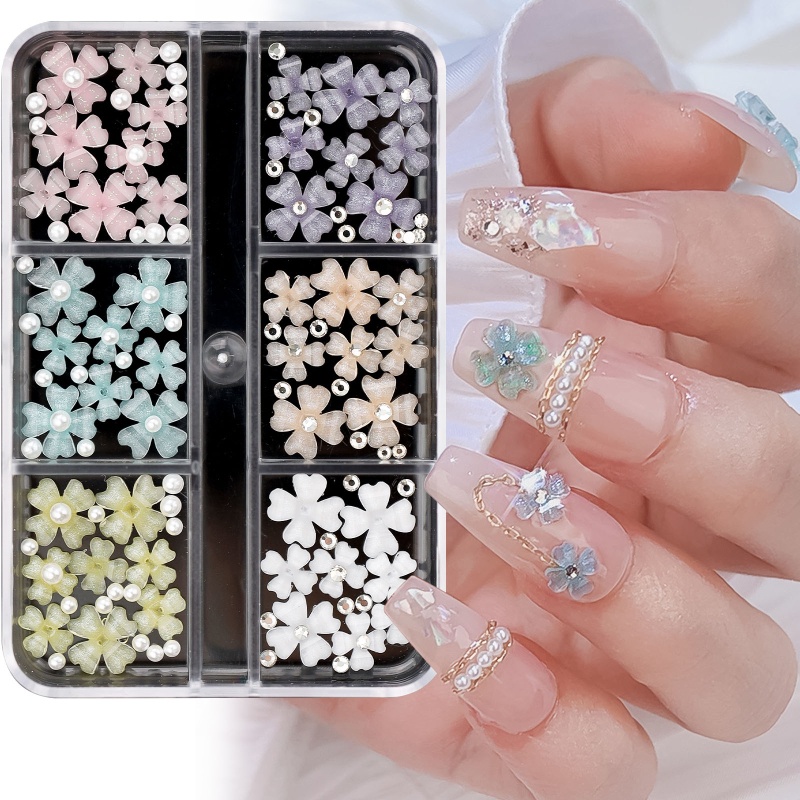 Sa Phụ Kiện Đá Đính Trang Trí Móng 3D Hình Hoa Đính Ngọc Trai Xinh Xắn