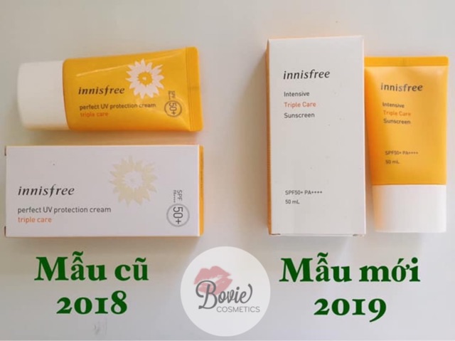 ( Sẵn - Mẫu mới 2019 ) Kem chống nắng Innisfree Intensive Triple Shield / Long Lasting / Mild / No Sebum 50ml