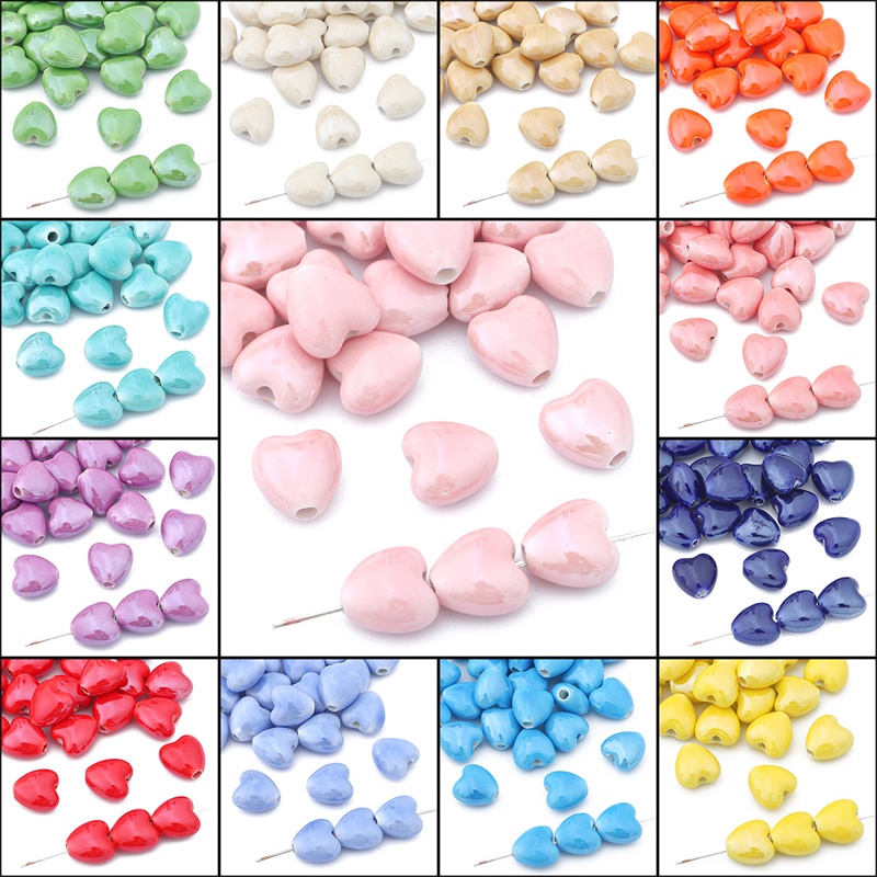 Hạt gốm hình trái tim dùng làm trang sức thủ công/ vòng tay/ vòng cổ