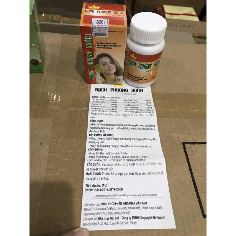 BẠCH PHƯỢNG HOÀN Kingphar - Hộp 40 viên- Viên Uống Hỗ Trợ Điều Hòa Kinh Nguyệt, Phụ Khoa