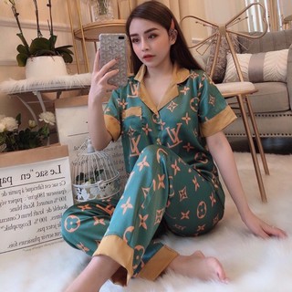 Đồ bộ mặc nhà pijama nữ lụa satin Tay Ngắn Quần Dài FREESIZE dưới 60kg (CAM KẾT HÀNG CHUẨN HÌNH)