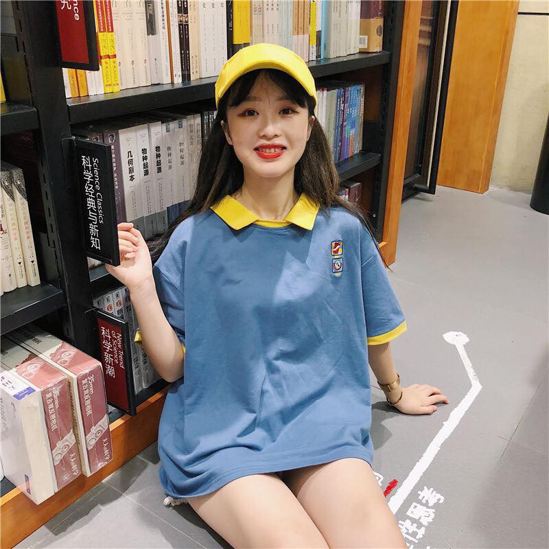 ÁO THUN NỮ ULZZANG TEEN CỔ SƠ MI PHỐI MÀU
